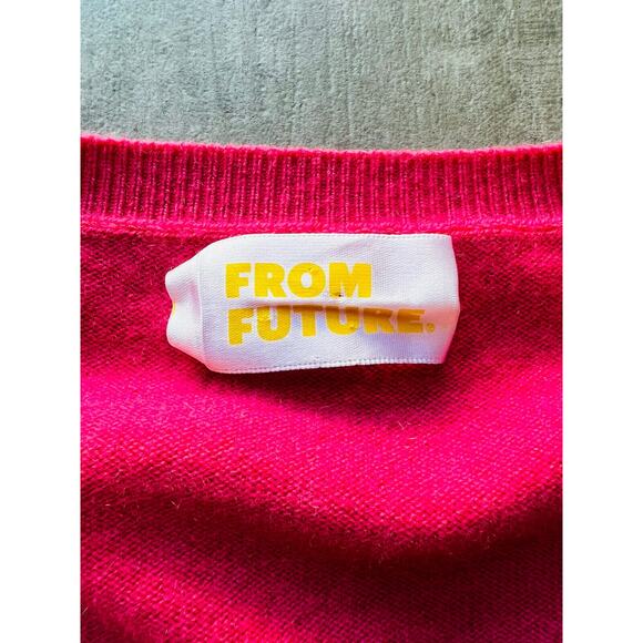 $225 FROM FUTURE Bright Pink V-Neck Pullover 100% Cashmere Sweater Designer M - Picture 4 of 8